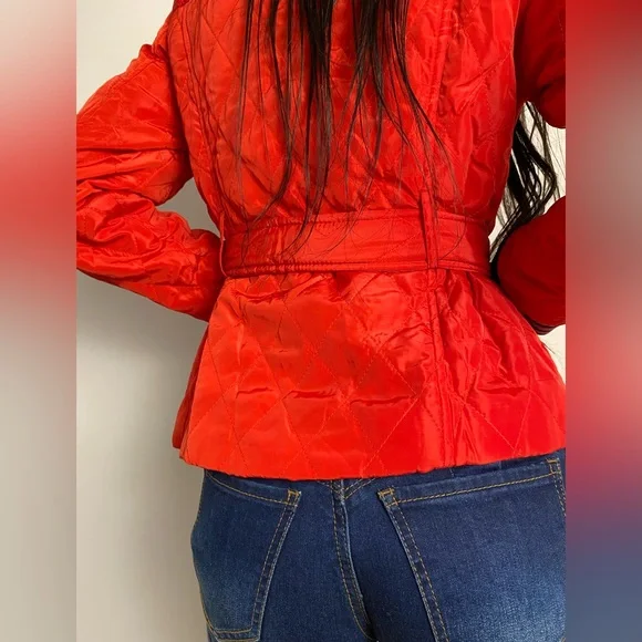 NWOT Gorgeous Women’s  Red Retro Black Trim Windbreaker Belted Jacket, - Picture 4 of 9